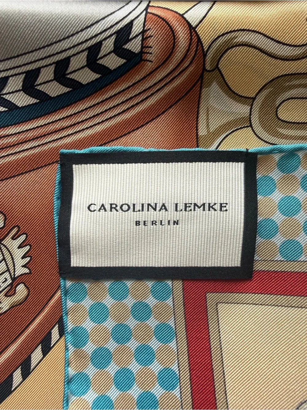 NEW Carolina Lemke Equestrian Horse Carriage Motif Silk Scarf Western Chic